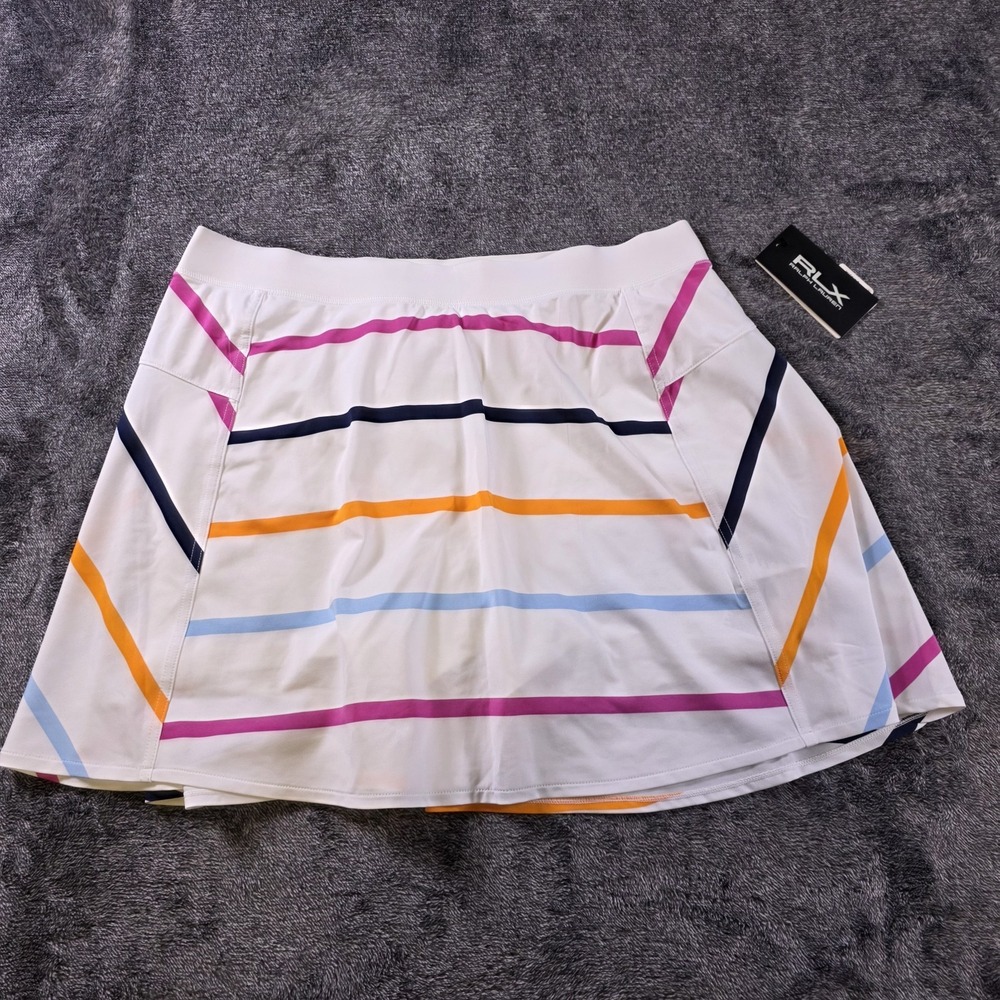 RLX Ralph Lauren 16" Colorful Striped Performance Skort Size L Tennis Pickleball